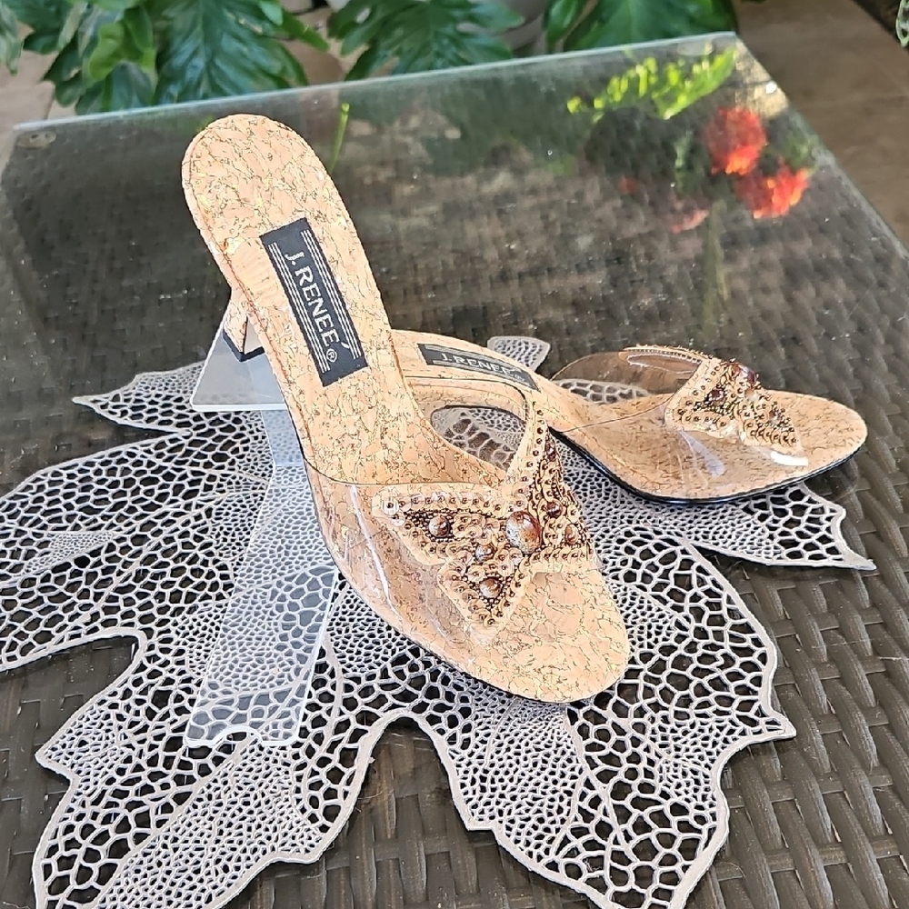 J.Renee Women's Tan and Gold Embellished Heels - Picture 2 of 7